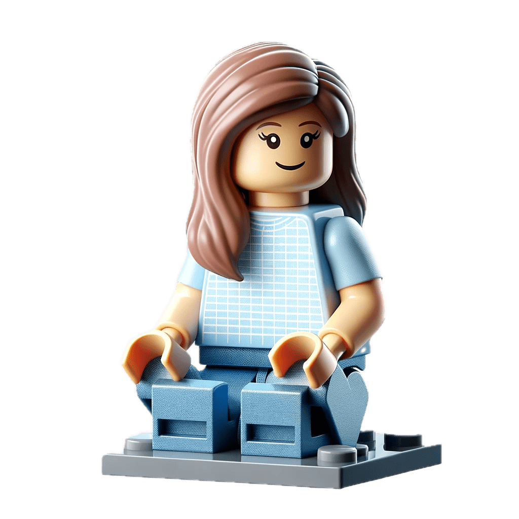 dall·e 2024 01 15 01.23.06 create a 3d photorealistic illustration of a lego style female figurine in a relaxed pose, such as sitting comfortably with a content smile, in the sa